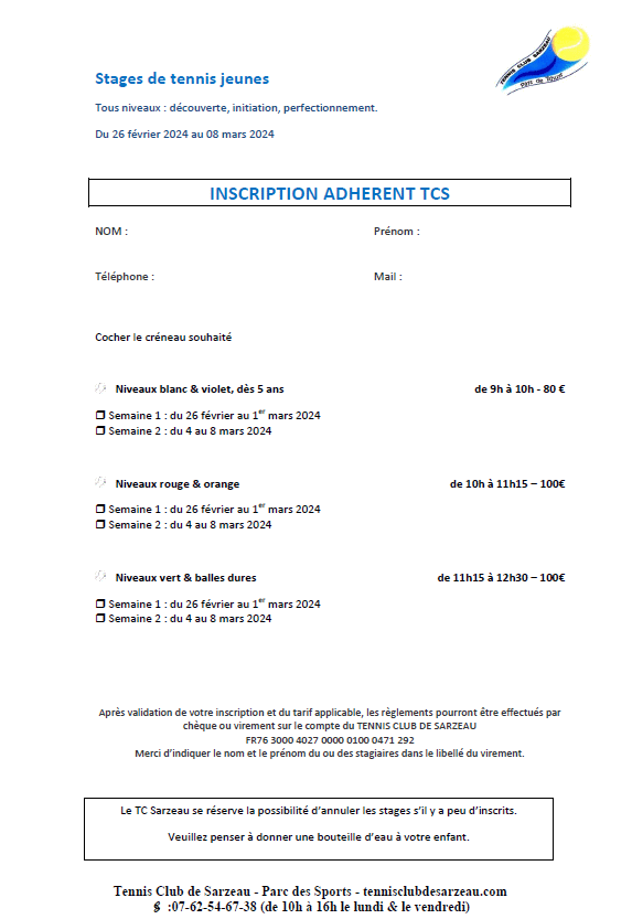 FICHE D'INSCRIPTION-Stage Février 2023